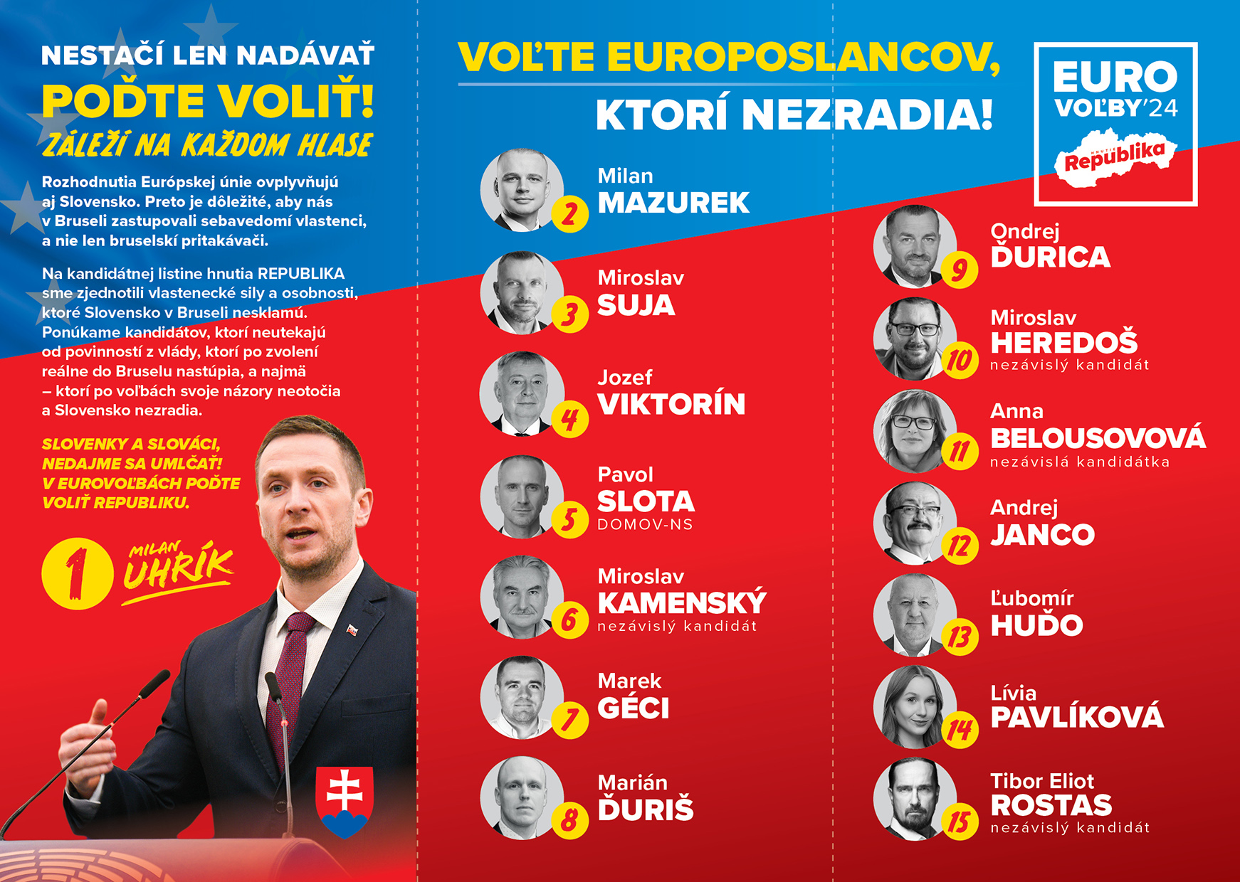 Leták REPUBLIKA Eurovoľby 2024